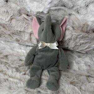 Gray Elephant Beanie Plush Toy with Pink Ears. Y2K